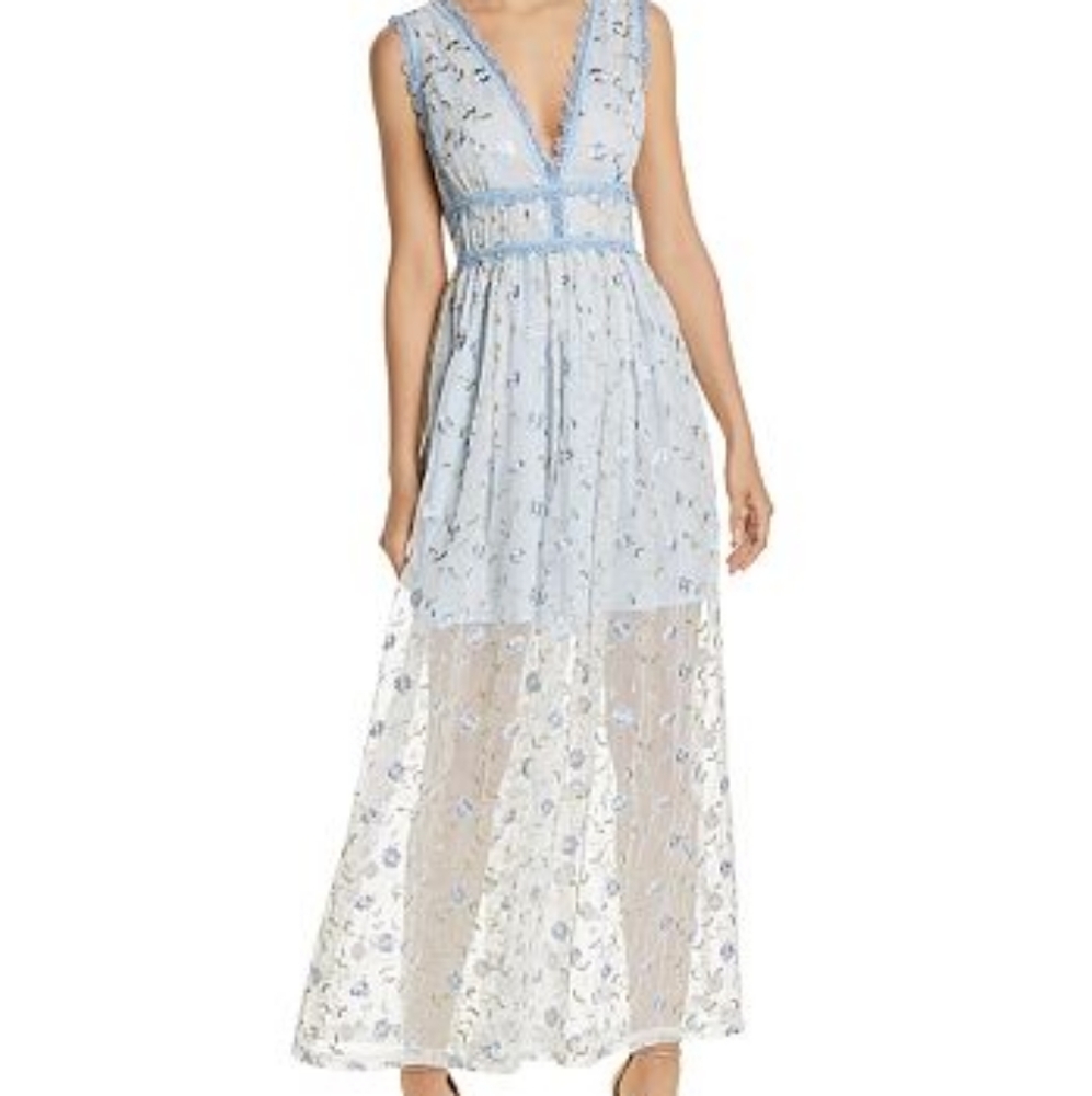NWT aqua embroidered lace maxi dress
